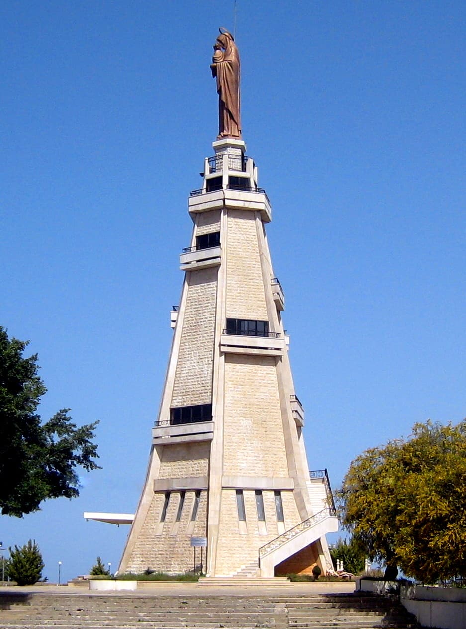 The tower and statue of Our Lady of Mantara in Maghdouché