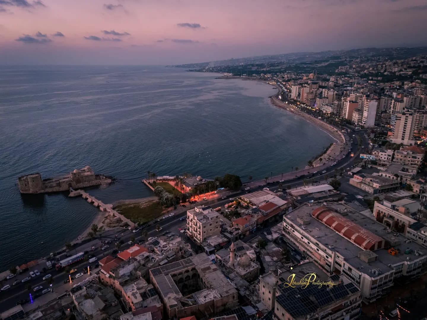 Sidon’s urban coastline at dusk